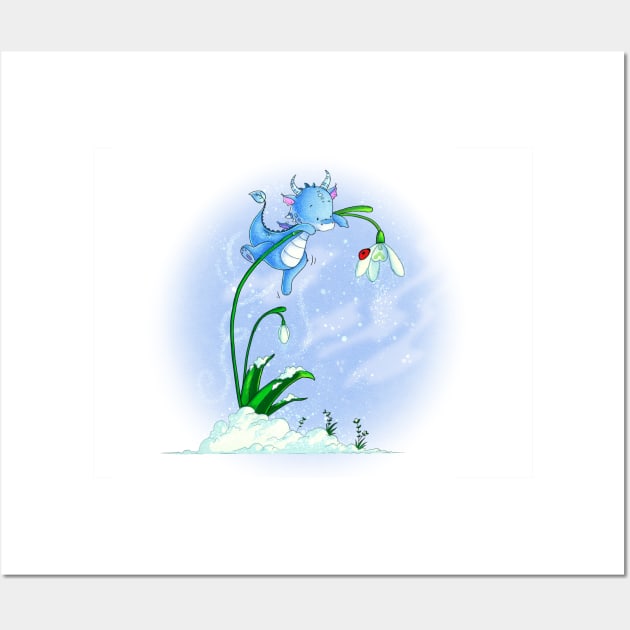 Christmas snowdrop dragon Wall Art by Leehollandart